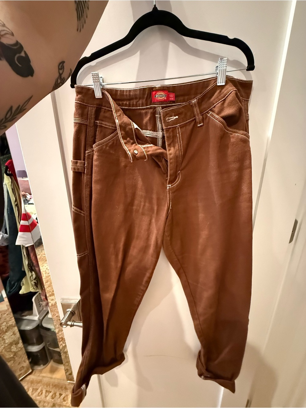 Dickies Brown Carpenter Pants with Contrast Stitching